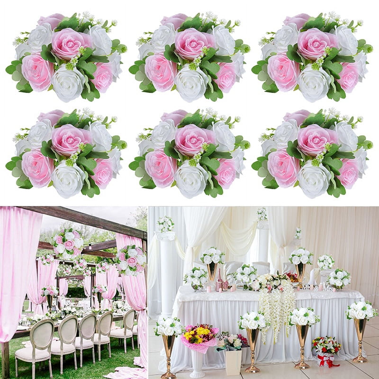 Wedding Flower Balls for Centerpieces 6pcs Pink Rose Artificial Flowers Ball Arrangement Bouquet Silk Roses for Party Table Decoration 10.6inch