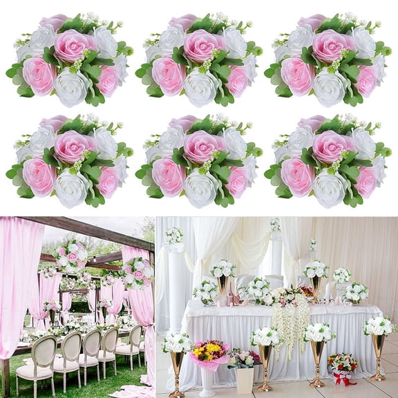 Wedding Flower Balls for Centerpieces 6pcs Pink Rose Artificial Flowers Ball Arrangement Bouquet Silk Roses for Party Table Decoration 10.6inch