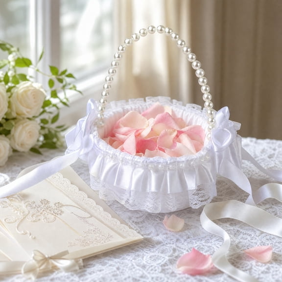 Wedding Flower Basket Festival Flower Basket Bridal Bouquet Carrier, Small Wedding Flower Basket for Flower Girl and Ceremony, Decorative Flower Basket with Tiered Floral Arrangement for Weddings