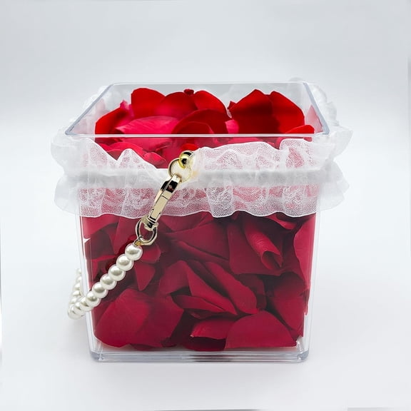 Wedding Flower Basket with Pearl Handle, Lace and Petals for Confetti