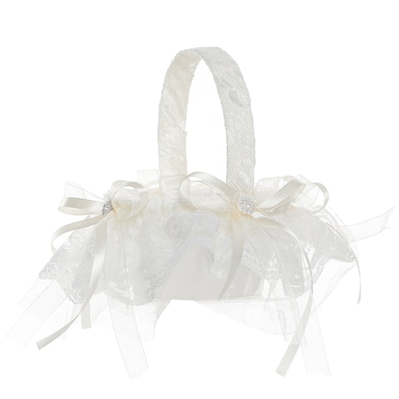 Wedding Flower Baskets for Girls,Hand-held Lace Romantic White Flower Baskets for Flower Bride/Kids Decor Wedding Ceremony Party Accessories C