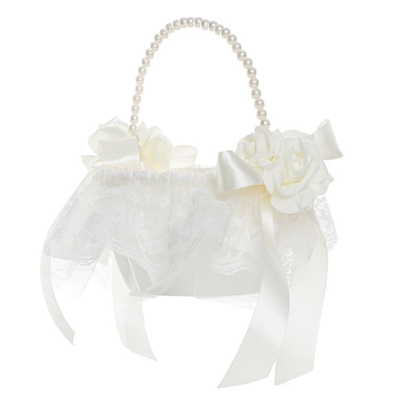 Wedding Flower Baskets for Girls,Hand-held Lace Romantic White Flower Baskets for Flower Bride/Kids Decor Wedding Ceremony Party Accessories E