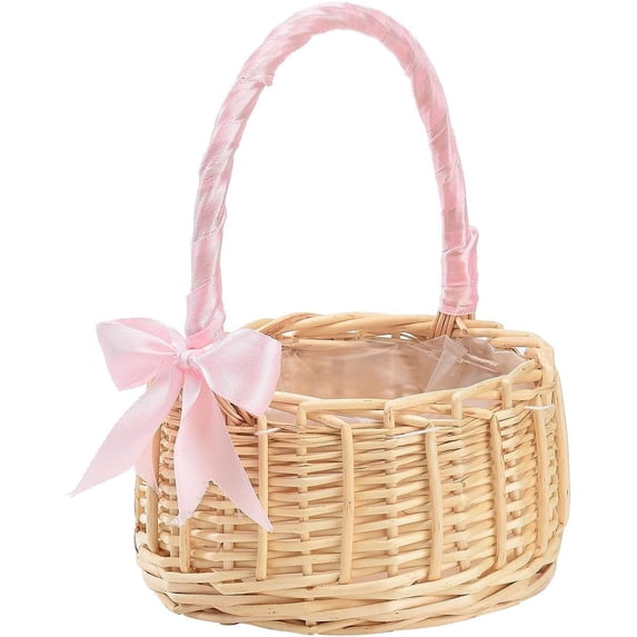 Wedding Flower Girl Basket, Wicker Rattan Flower Basket with Handle, Petal Basket Candy Storage Basket, Rattan Box Home Decoration