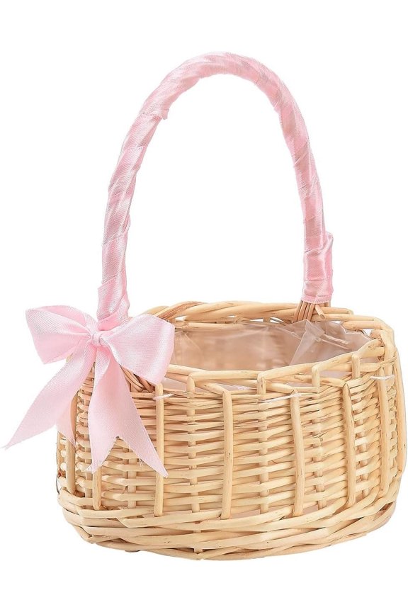 Wedding Flower Girl Basket, Wicker Rattan Flower Basket with Handle, Petal Basket Candy Storage Basket, Rattan Box Home Decoration