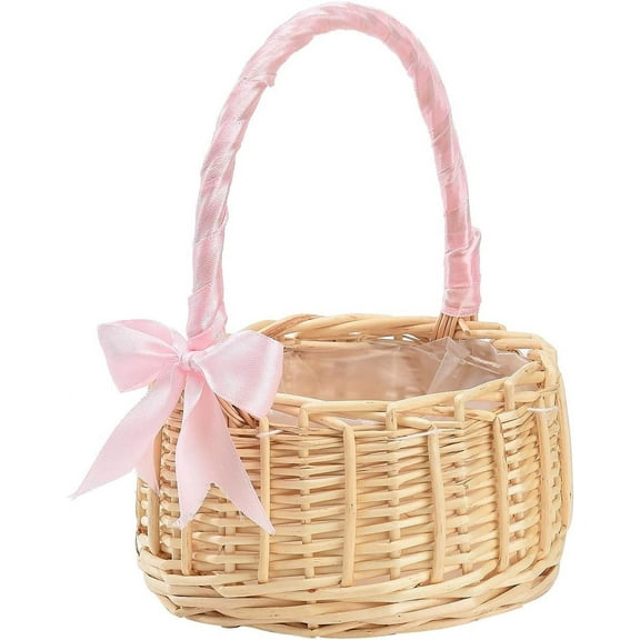 Wedding Flower Girl Basket, Wicker Rattan Flower Basket with Handle, Petal Basket Candy Storage Basket, Rattan Box Home Decoration