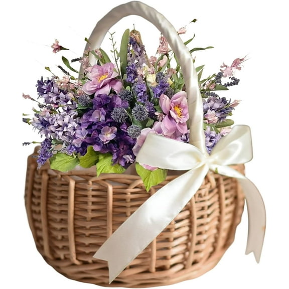 Wedding Flower Girl Basket, Wicker Rattan Flower Basket with Handle, Petal Basket Candy Storage Basket, Rattan Box Home Decoration
