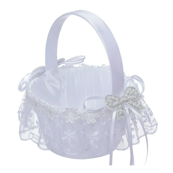 Wedding Flower Girl Basket, with Rhinestone and Bow Decor White Flower Girl Basket Collection Flower Girl Baskets for Weddings