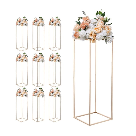 Wedding Flower Stand 10PCS, 31.5" Gold Centerpiece Stands, Metal Floral Display Rack for Wedding, Party, Home Decor, Rectangular Column Stands