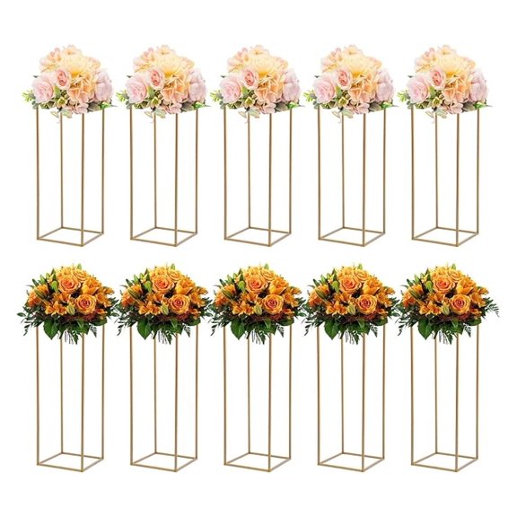 Wedding Flower Stand 31.5 inch, Metal Column Vases 10 Pack, Iron Geometric Centerpieces, Rectangular Frame Rack for Party Event Decoration