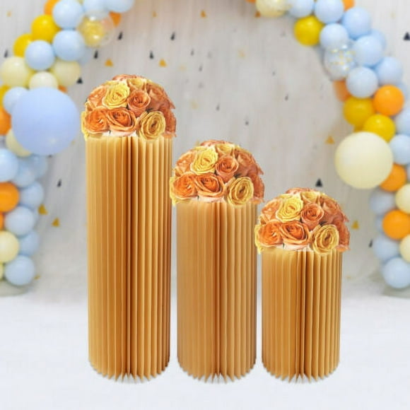 Wedding Foldable Paper Columns Display Pedestal Stand Cardboard Vase W/PVC Panel