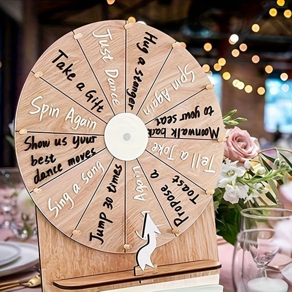 Wedding Game Spinning Wheel Erasable Raffle Spin, The Wheel Game with Stand and Arrow, Wooden Prize Tabletop Spinner Raffle Roulette for Game Nights, Fun Group Activity, Ideal Gift for Party Hosts