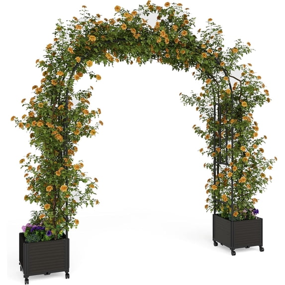 Wedding Garden Arch 70.87*15.75*94.49 inch Arbor Arch Trellis for Various Climbing Plant Balloon Party Decoration with Two Deepened Planter Boxes (Black)