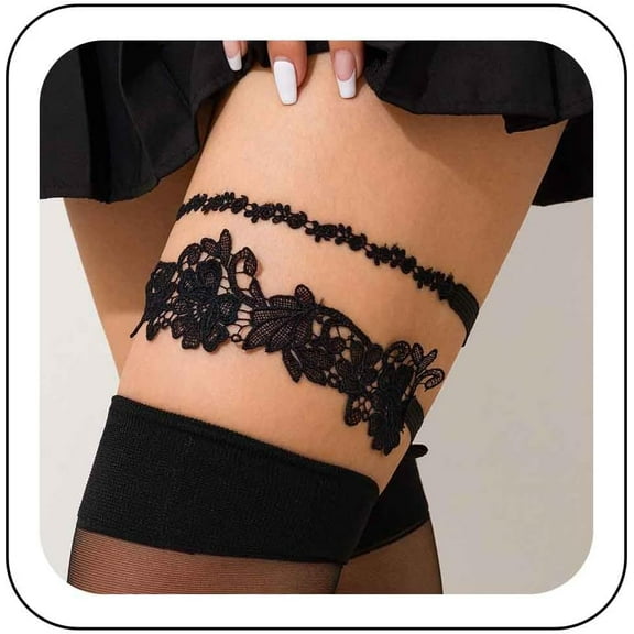 Wedding Garters Set For Bride Black Flower Lace Garter Belts Handmade Stretchy Lace Leg Garters Classic Floral Toss Thigh Garters Party Porm Body Accessory For Women