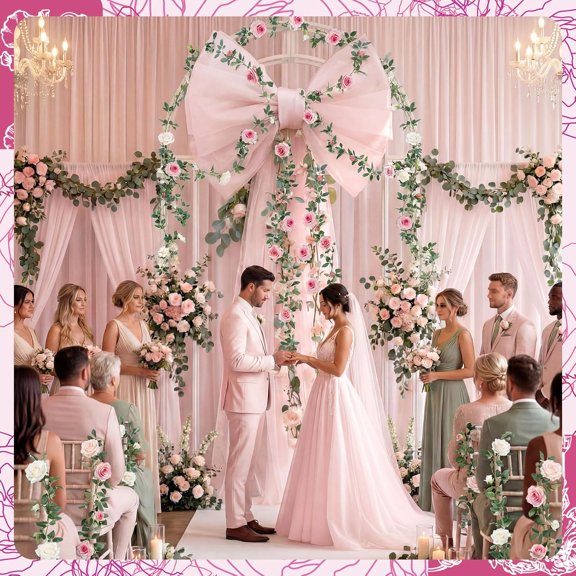 Wedding Giant Bow Decor Big Bow with Long Ribbons Room Wall Seasonal Decor for Wedding Backdrop Bridal Shower Arch Wall Baby Shower Birthday Party Home(32 x 20 x 67inches,Pink)