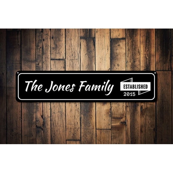 Wedding Gift Established Date Sign Custom Family Name Sign Metal Last Name Anniversary Gift - Decorations - Size: 16 x 4 Inches