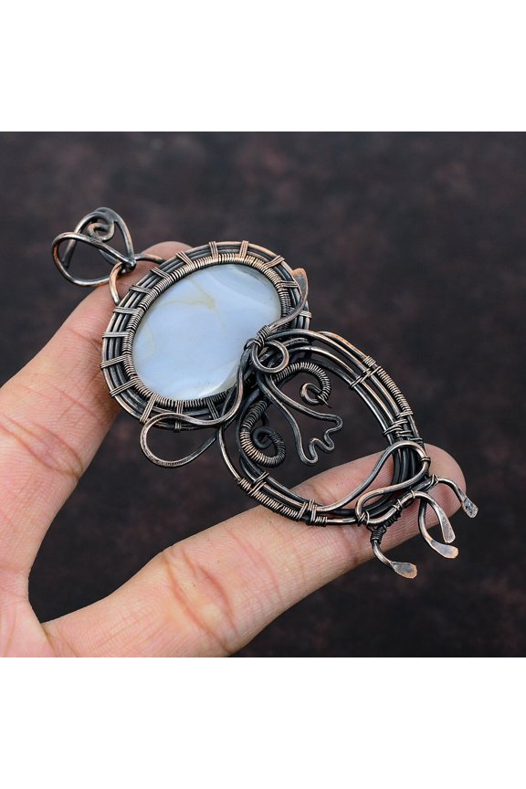 Wedding Gift For Her Copper Agate Gemstone Jewelry Wire Wrapped Pendant 3.94"
