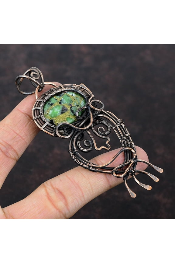 Wedding Gift For Her Copper Ruby Zoisite Jewelry Wire Wrapped Pendant 3.86"