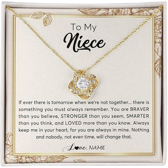 Wedding Gift for Niece from Aunty, Love Knot Necklace, Auntie Uncle Not Even Time Floral Niece Birthday Graduation Christmas with Customized Message Card and Gift Box