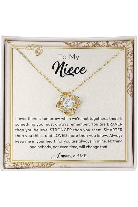Wedding Gift for Niece from Aunty, Love Knot Necklace, Auntie Uncle Not Even Time Floral Niece Birthday Graduation Christmas with Customized Message Card and Gift Box