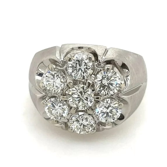 Wedding Gift Ring 2CT Round Cut VVS1 Lab Created Diamond Mens Engagement Cluster Ring 14k White Gold Plated