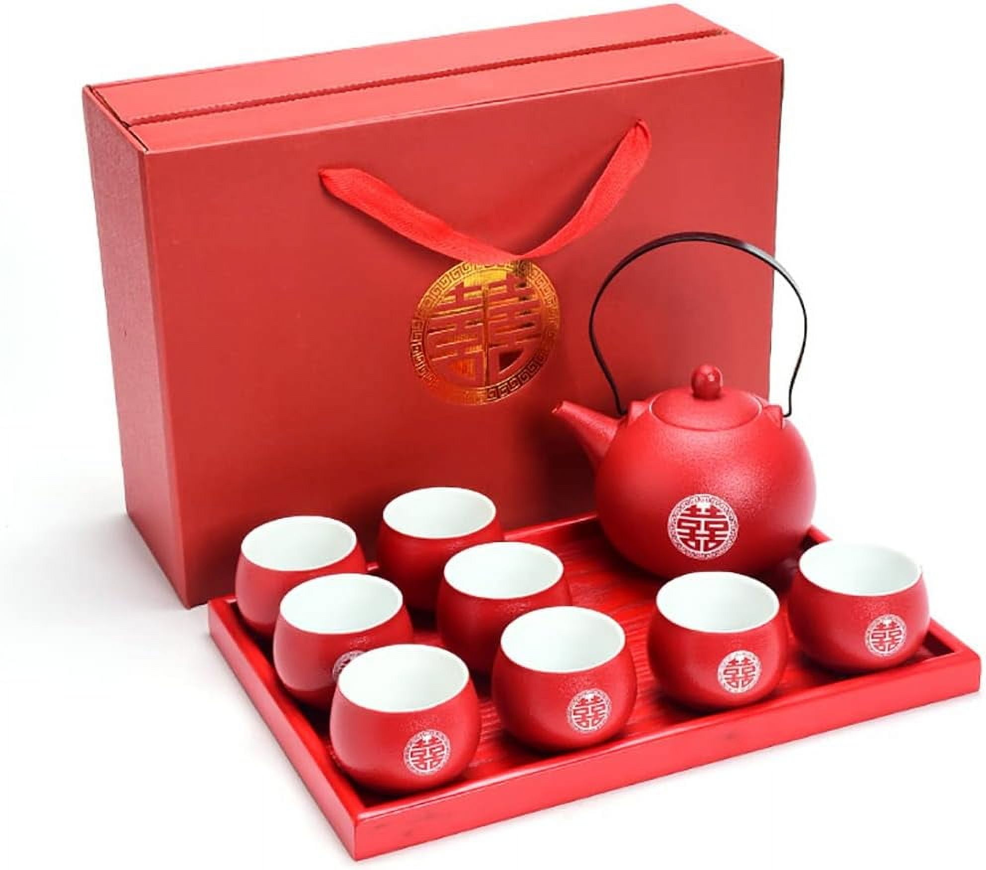Wedding Gift Tea Set, Chinese Traditional Wedding Decoration Red Tea ...