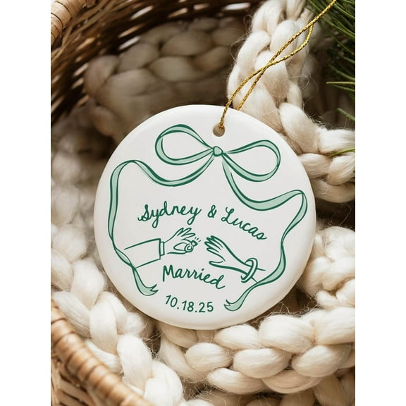 Wedding Gift for Bride Custom Christmas Ornament, First Christmas Gift Wedding Engaged, Personalized Married Gift for Couple Custom Ornament
