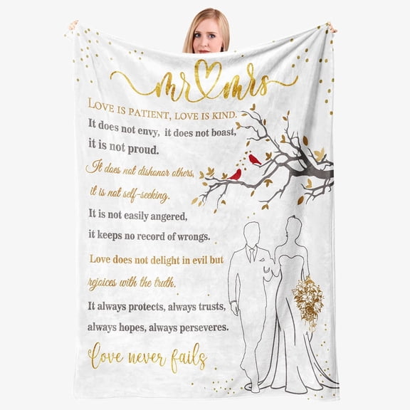 Wedding Gifts for Couples 2026 Soft Blanket, Bridal Shower Gifts for Bride to Be, Anniversary Mr and Mrs Gifts, Wedding Gifts for Newlyweds Just Married Gifts Wedding Throw Blanket 60*50 (White Gold)