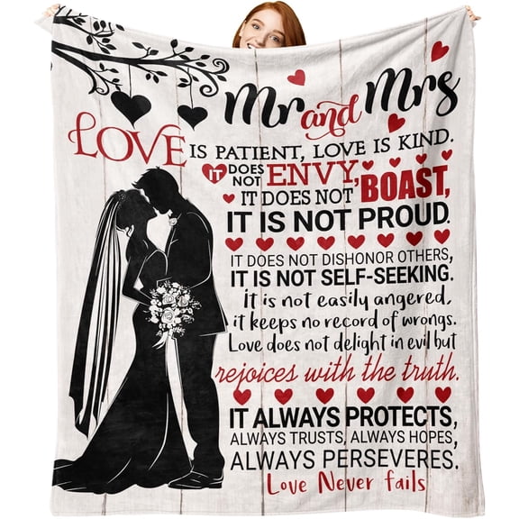 Wedding Gifts for Couples Flannel Throw Blanket, Bridal Shower Gift for Bride Newlyweds, Marriage Prayer Engagement Ideas, Romantic Present for Mr and Mrs Women Men 50" x 60"