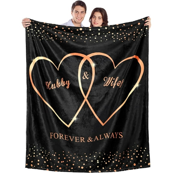 Wedding Gifts for Couples Hubby and Wifey Throw Blanket Newlywed Newly Engaged Couples Wedding Engagement for Bride and Groom Marriage Gift Blanket (Romantic,Black)