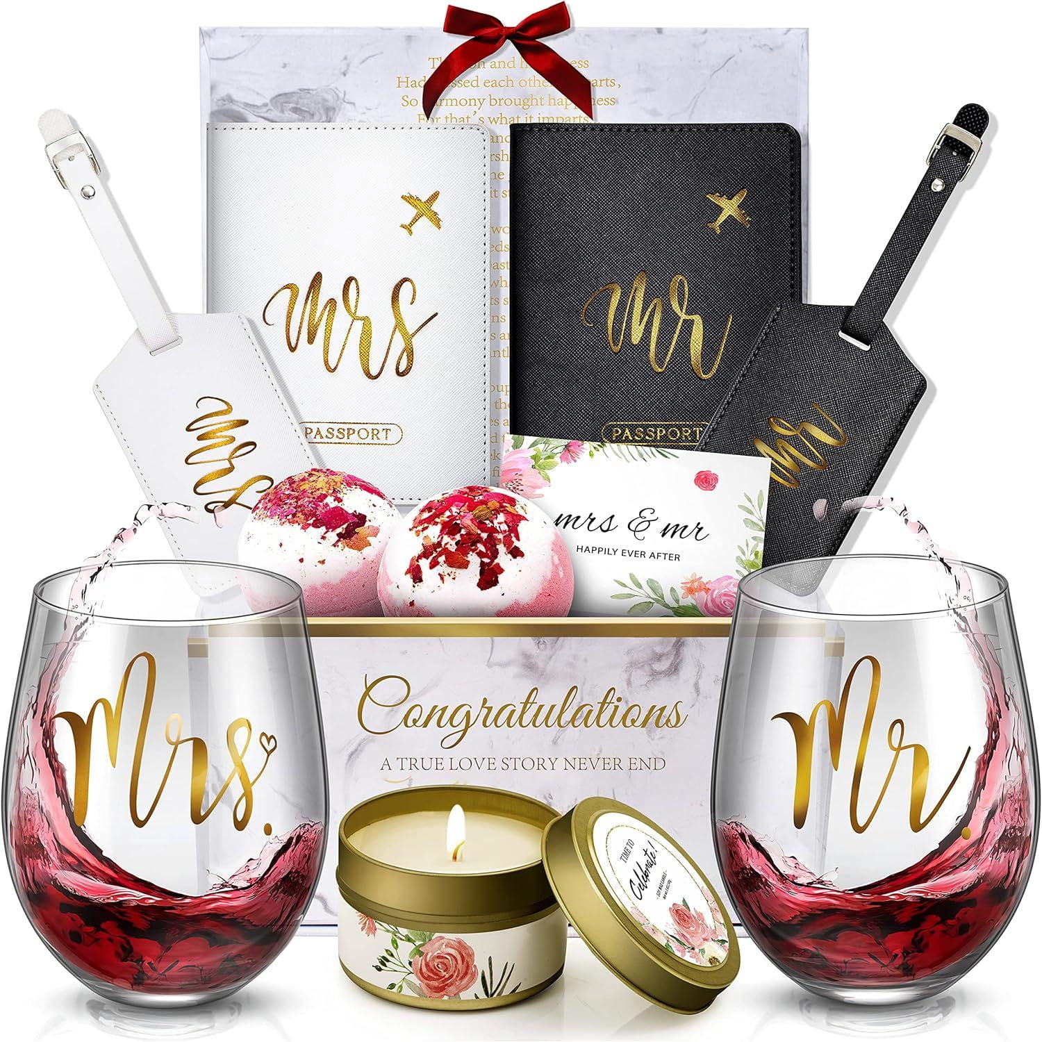 Mr & Mrs Travel Carry-On Bag Set - Bride & Groom Wedding Gift, 15.5"x12.5"x4", 600D Polyester, Perfect For Honeymoon