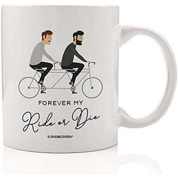 Wedding Gifts for Gay Couple Men Mr and Mr Mug Forever My Ride or Die Funny Quote Saying Husband Fiance Engagement Present Idea for Guys Boyfriend Man 11 oz Ceramic Coffee Cup