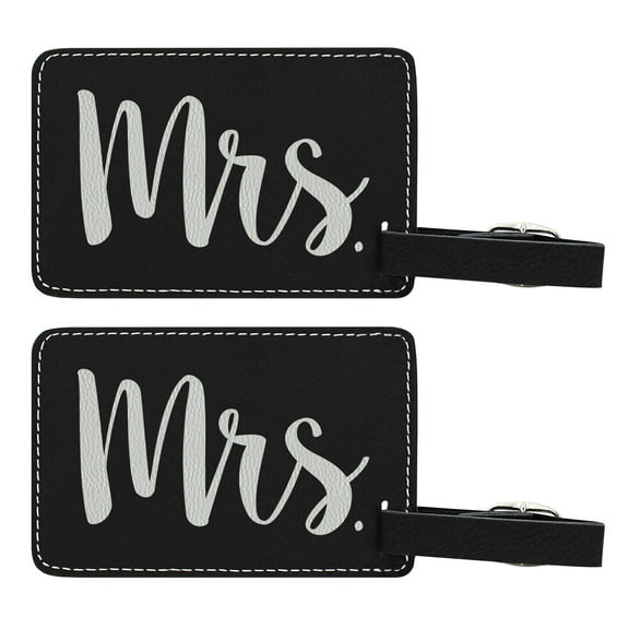 Wedding Gifts Mrs & Mrs Matching Couples Luggage Tags Couples Gifts for Newlyweds Lesbian Couple Gifts 2-pack Laser Engraved Leatherette Luggage Tags Black