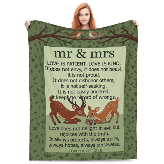 Wedding Gifts Throw Blanket, Elegant Anniversary Aesthetic Pattern, Soft Cozy Warm Plush Flannel Blanket for Bedroom Sofa 50x40