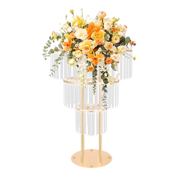 Wedding Gold Flower Vases 35.4 in Metal Flower Stand with Hanging Crystals for Wedding Centerpieces Elegant Flower Stand for Wedding Hotel Banquet Hall Event Party Decor (3 Tiers)