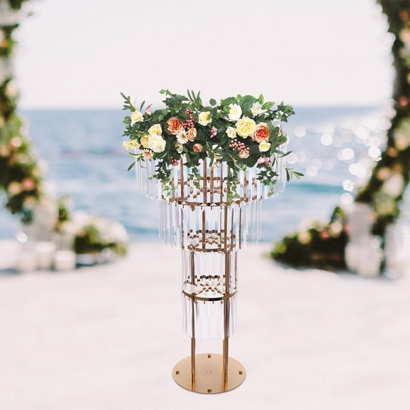 Wedding Gold Vases Centerpieces,Gold Crystal Vases for Centerpieces,4 Tier Round Chandelier Pedestal Stand for Wedding Reception Birthday
