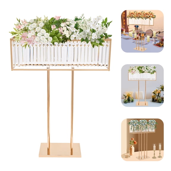 Wedding Gold Vases Elegant Crystal Flower Stand, Gold Wedding Crystal Centerpieces Stand, Wedding Flower Stand for Aisle Road Guide, Decoration, Photo Booth