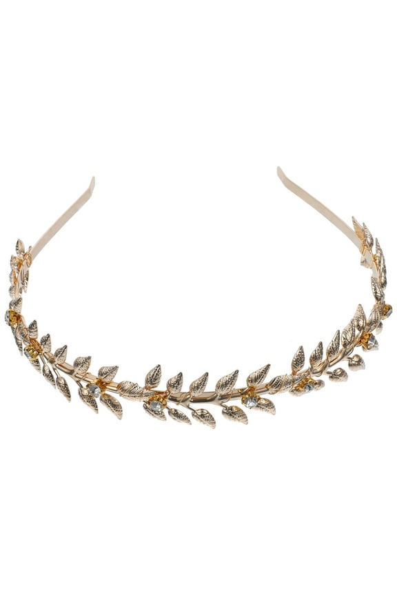 Wedding Goldleaf Headband Headpiece Rhinestone Hair Crown Jewelry Decoration for Bride Flower Girl (Golden)