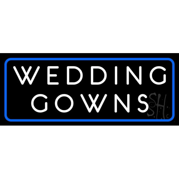 Wedding Gowns Blue Border LED Neon Sign 10" Tall x 24" Wide - inches, Black Square Cut Acrylic Backing, with Dimmer - Premium built indoor Sign for Storefront, Store interior, Studio.