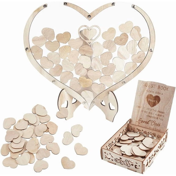 Wedding Guest Book Alternative Heart Rustic Wood Wedding Reception with 93Pcs Wooden Hearts Drop Box Guestbook Sign Frame Decoration Set for Party Wedding Graduation Reception PeachPuff