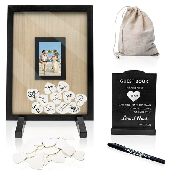 Wedding Guest Book Alternative Wooden Wedding Signs with Heart Picture Frame Drop Box for Wedding and Anniversary Decoration