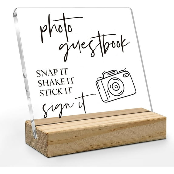 Wedding Guest Book Desk Decor, Acrylic Wedding Signs, Guest Book WeddingReception, WeddingDecor, Photo GuestBook Acrylic Plaque Sign with Wood Stand for WeddingReception Table Decor