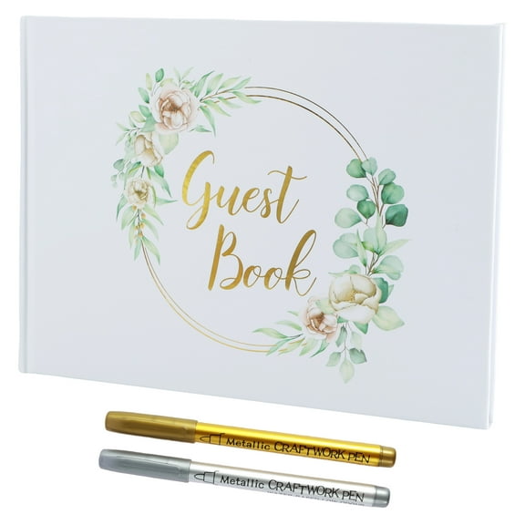Wedding Guest Book with Gold and Silver Pens White/Wreath Wedding Sign Book Polaroid Wedding Book Personalized Wedding Album 120 Blank Pages Wedding Book for Wedding Reception Engagement Birthday