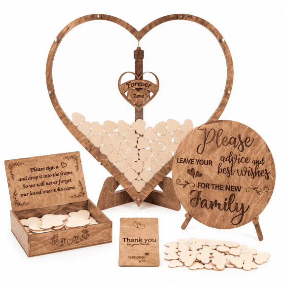 Wedding Guest Book Heart Drop Box, Rustic Wooden Guest Book Frame with Acrylic Window and Wooden Hearts, DIY Signature Display for Wedding Table Decor, Meaningful Keepsake Gift