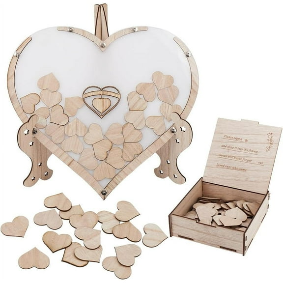 Wedding Guest Book Wooden Picture Frame Teardrop Top Frame Sign Book with Wooden Hearts Heart 250x298x6mm