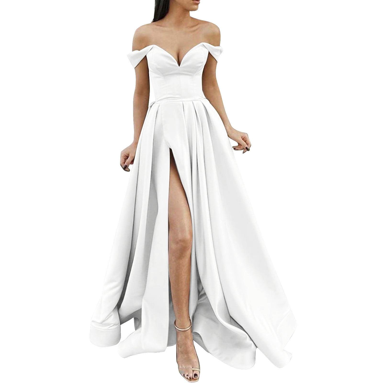 Wedding Guest Dress Flowy Pretty Dresses for Women 2024 Wedding Guest Long Soft Gorgeous Beach Wedding Guest Dress Prom Dresses Ladies Long Women Elegant Long Dresses Crisn Satin Spaghe White M Walmar...