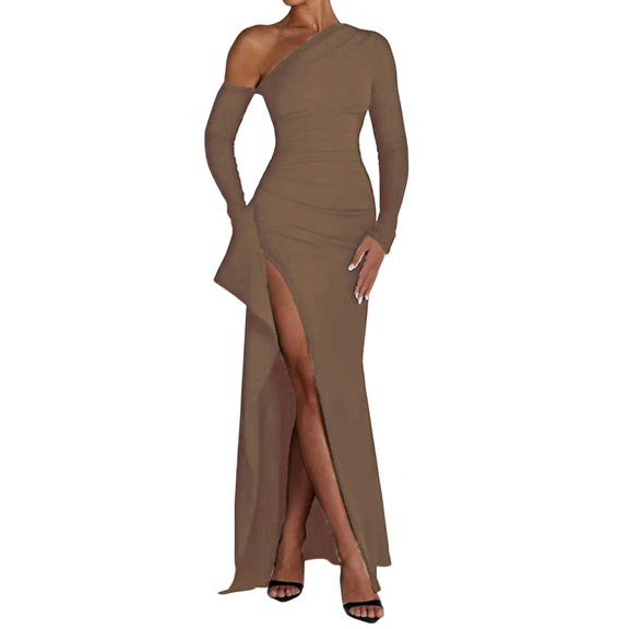 Wedding Guest Dress Long Sleeve Sleeve Shirred Bodice Floral Women's formal Dresses for Fall Party Beach