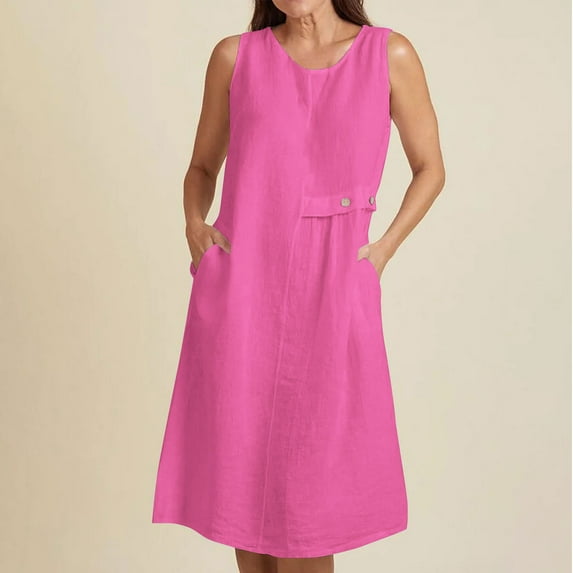 Wedding Guest Dress Plus Size, Women's Fashion Holiday Summer Solid Color Sleeveless Hollowed Out Party Midi Beach Dress(Hot Pink,L)