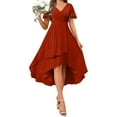 thumbnail image 1 of Wedding Guest Dress for Women High Low Short Sleeve Ruffle Hem Dress A-Line Flowy Cocktail Party Summer Dresses, 1 of 8