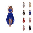 thumbnail image 1 of Wedding Guest Dress for Women Sleeveless Crewneck Lace Contrast Chiffon High Low A Line Ruffle Flowy Maxi Dress Evening Gown, 1 of 6