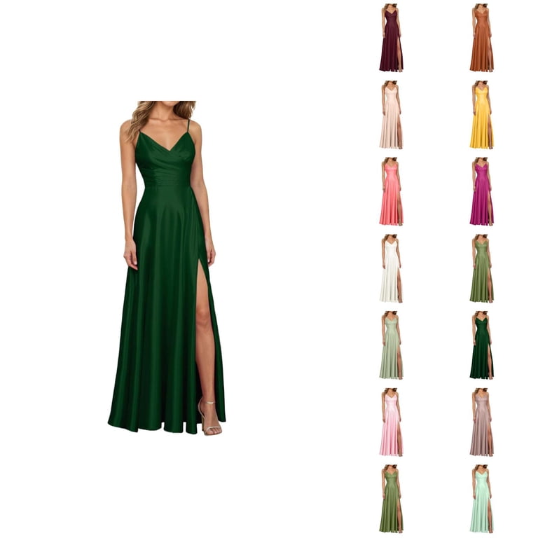 Formal Dresses for Women Sexy Deep V Neck Sleeveless Wedding Guest Dress Side Split Cocktail Party Maxi Dresses,green,Large